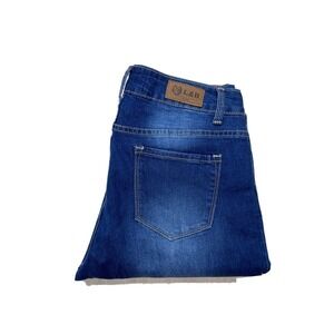 L&B Womens Slim Skinny Jeans Blue‎ Medium Wash Distressed Whiskered Stretch 8